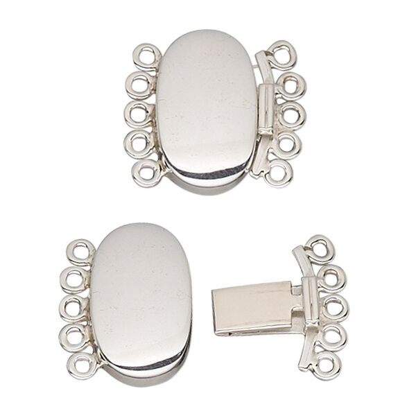 Clasp, 5-strand tab, sterling silver, 18x11mm oval. Sold individually. image number 0