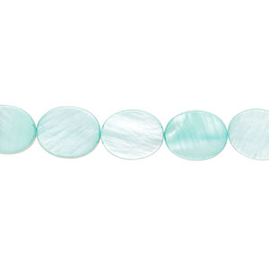 Mother-of-pearl shell 1pkg1, flat oval bead 15 inch teal blue 10x8mm