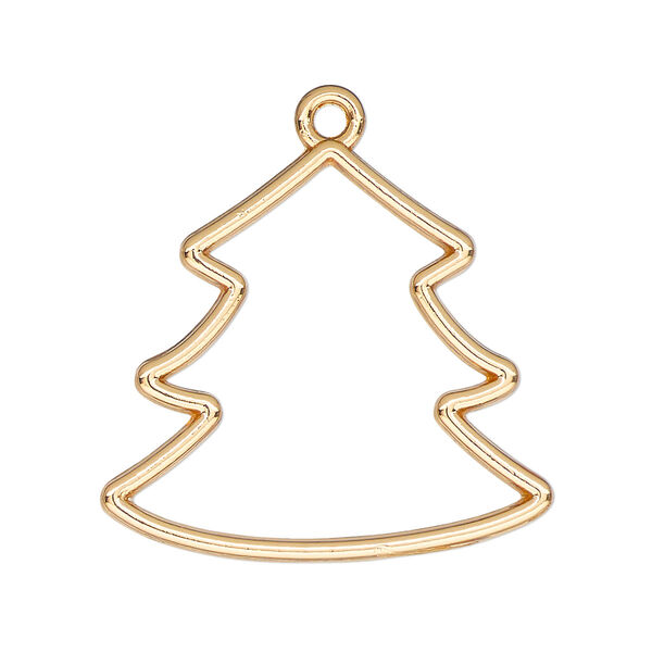Component, resin frame, gold-finished "pewter" (zinc-based alloy), 30x30mm open Christmas tree. Sold per pkg of 2. image number 0