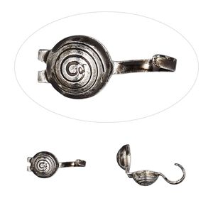Bead tip, Hot Tips®, antique silver-plated brass, 9x5mm bottom clamp-on spiral with open loop. Sold per pkg of 100.