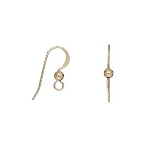 Ear wire fishhook 1pkg10 14Kt gold-filled, 13mm flat / 3mm ball / open loop, 24 gauge 5 pair