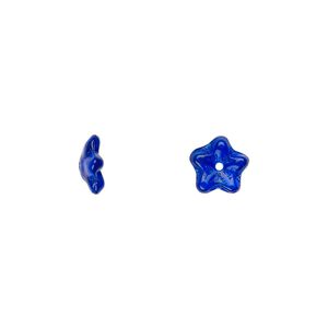 Bead cap, Czech pressed glass, cobalt, 8x3mm flower, fits 6-8mm bead. Sold per pkg of 50.