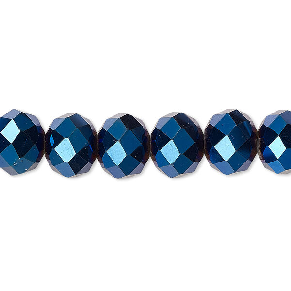 Bead 1pk 48 facets opaque cobalt blue metallic, Celestial Crystal® 10x8mm rondelle 15.5-16 inch image number 0
