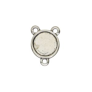 Connector, antique silver-finished "pewter" (zinc-based alloy), 13.5mm double-sided round rosary with 11.5mm non-calibrated round cabochon glue-in setting. Sold per pkg of 4.