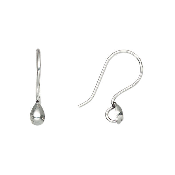 Ear wire, silver-plated copper, 18.5mm fishhook with 5x4mm teardrop and open loop, 20 gauge. Sold per pkg of 10 pairs. image number 0