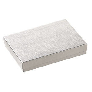 Box 1pkg4, paper and "cotton" filled, silver 5-1/4 x 3-3/4 x 7/8 inches rectangle