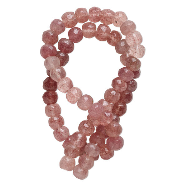 Bead, strawberry quartz (natural), shaded light to dark, 7x5mm-9x7mm hand-cut faceted round and rondelle, B grade, Mohs hardness 7. Sold per 14-inch strand, approximately 55 beads. image number 0