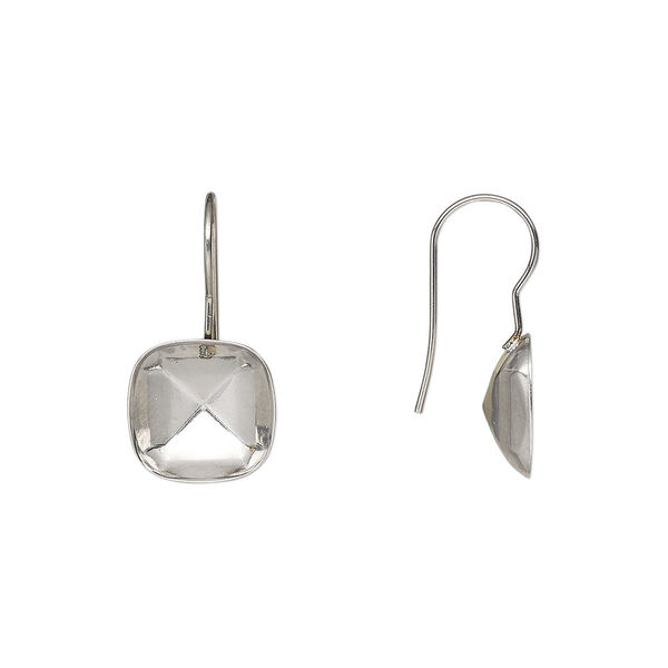 Ear wire, Almost Instant Jewelry®, stainless steel, 25mm fishhook with 12mm classical cushion glue-in setting, 21 gauge. Sold per pkg of 2 pairs. image number 0