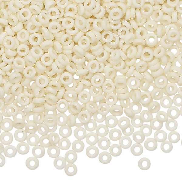 Seed bead, Miyuki, glass, pkg/10g, 3x1.3mm spacer rondelle, opaque matte cream, (SPR3-2021). image number 0