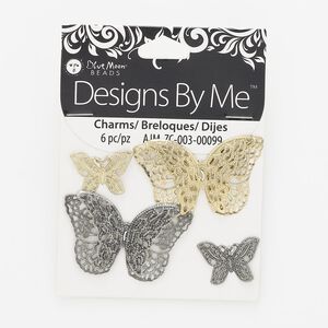 Component mix, gold- and antique silver-finished steel, (2) 22x16mm / (2) 38x27mm / (2) 45x27mm butterflies. Sold per pkg of 6.