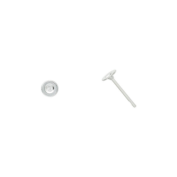 Earstud, silver-plated brass and steel, 4mm flat pad. Sold per pkg of 50 pairs. image number 0