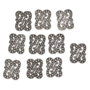 Bead, spacer, "pewter" (zinc-based alloy), pkg/10, 18x14mm single-sided textured double s, antique silver finish, fits up to 10mm beads.