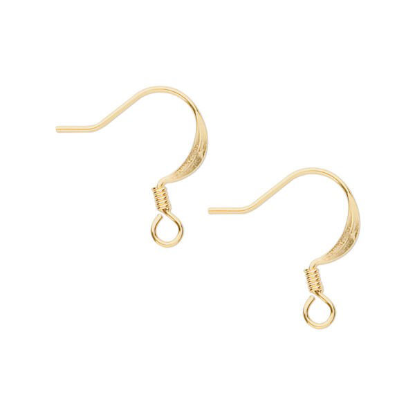 Ear wire, gold-plated brass, 17mm flat fishhook with 2.5mm coil and open loop, 22 gauge. Sold per pkg of 250 pairs. image number 0