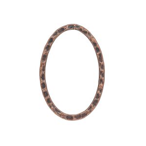 Focal, antique copper-plated steel, 30x20mm double-sided hammered flat open oval. Sold per pkg of 8.