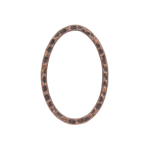 Focal, antique copper-plated steel, 30x20mm double-sided hammered flat open oval. Sold per pkg of 8. image number 0