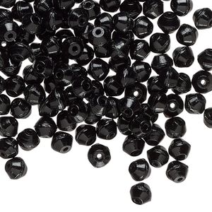 Bead, Czech pressed glass, opaque black, 4mm bicone. Sold per 1-ounce pkg, approximately 265 beads.