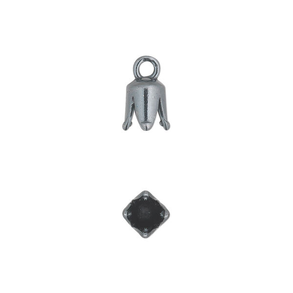 Cord end, JBB Findings, gunmetal-plated pewter (tin-based alloy), 8x5mm cone, 3mm inside diameter. Sold per pkg of 2. image number 0