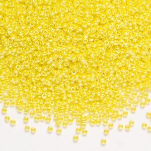 Seed bead, Miyuki, glass, pkg/35g, #15 rocaille, opaque luster yellow (RR-422).