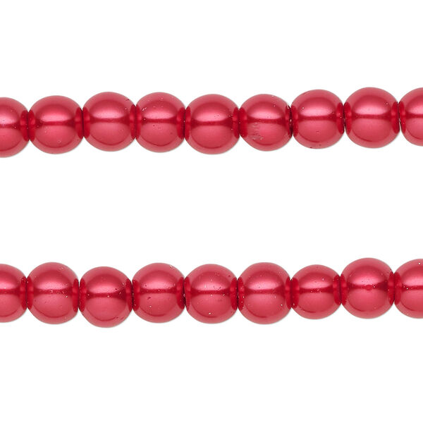 Bead, glass pearl, red, 5-6mm round. Sold per pkg of (2) 15-inch strands, approximately 140 beads. image number 0