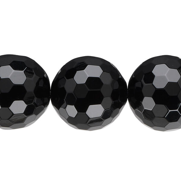 Bead, black onyx (dyed), 18mm faceted round, B grade, Mohs hardness 6-1/2 to 7. Sold per 15-1/2" to 16" strand. image number 0