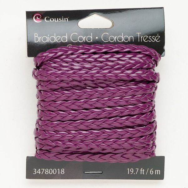 Faux leather 1pkg1, flat braided cord 6 meter purple 6mm image number 0