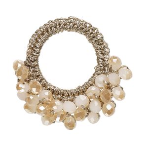 Focal, glass / nylon / steel, gold, 34x32mm-37x34mm open round with fringe. Sold per pkg of 4.