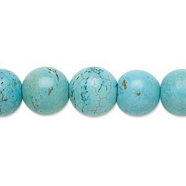 Bead, magnesite (dyed / stabilized), blue-green, 11-12mm round, C grade, Mohs hardness 3-1/2 to 4. Sold per 15-inch strand. image number 0