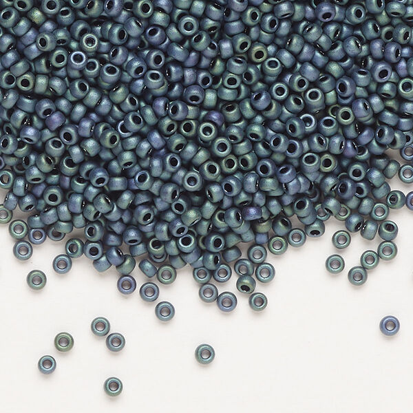 Seed bead, Miyuki, glass, pkg/25g, #11 rocaille, opaque matte metallic iris blue green (RR-2064). image number 0