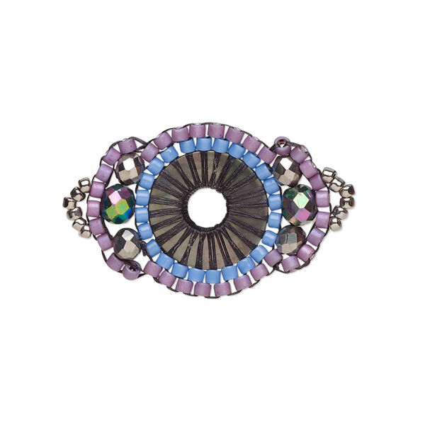 Link, Creative Touch, glass, turquoise blue / lavender / bronze, 25x18mm double-sided fancy oval. Sold individually. image number 0
