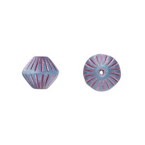Bead, Preciosa, Czech pressed glass, opaque teal violet, 11mm fluted bicone. Sold per pkg of 12.