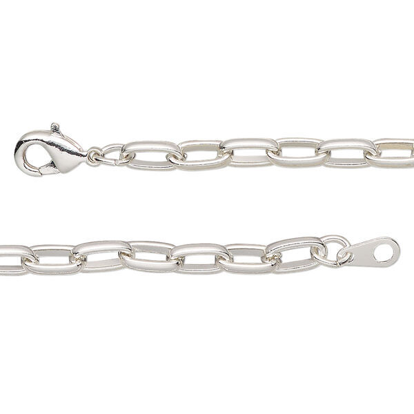 Chain, silver-plated steel, 4mm paperclip, 16 inches with lobster claw clasp. Sold individually. image number 0
