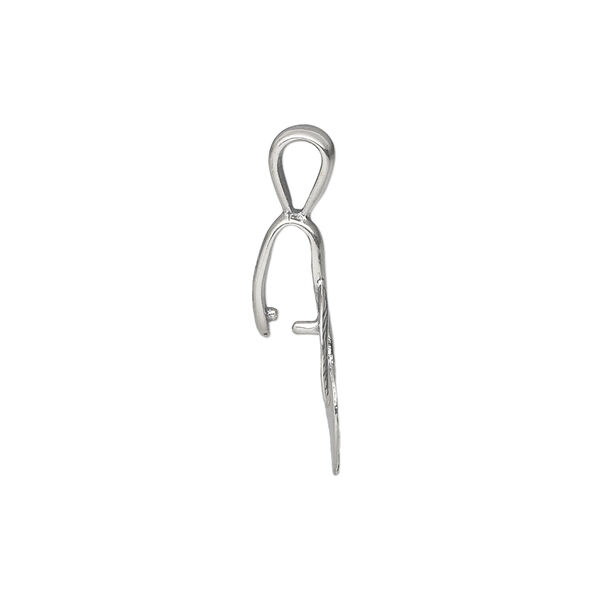 Bail, ice-pick, antiqued sterling silver, 20x7mm double leaf, 6mm grip length. Sold individually. image number 1