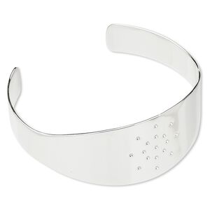 Bracelet component, cuff, silver-plated brass, 1-inch wide with 17 holes, adjustable from 7-8 inches. Sold individually.