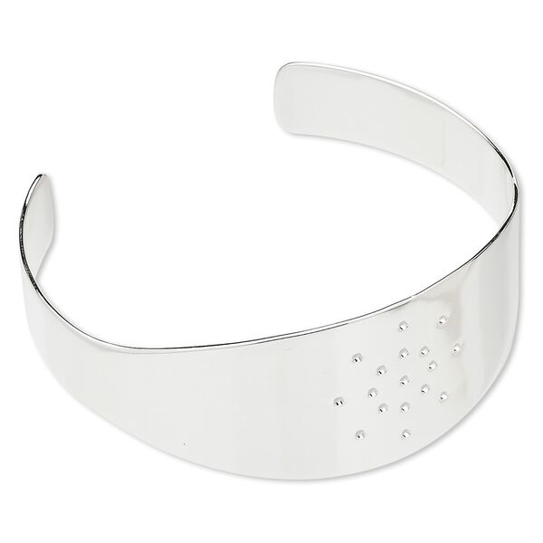 Bracelet component, cuff, silver-plated brass, 1-inch wide with 17 holes, adjustable from 7-8 inches. Sold individually. image number 0