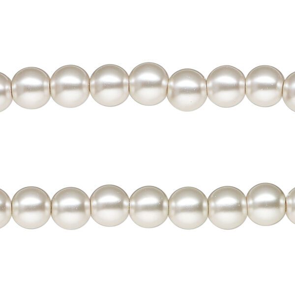 Bead, glass pearl, silver-white, 6mm round. Sold per pkg of pkg of (2) 15-1/2" to 16" strands. image number 0