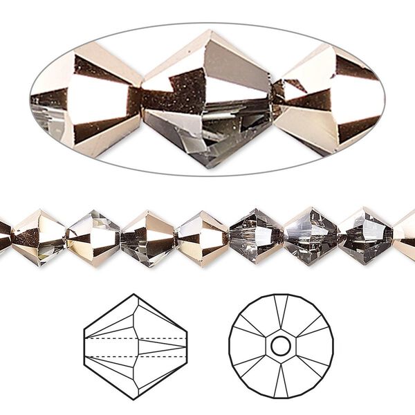 Bead 24pk crystal rose gold 18Kt gold plated, Crystal Passions® 6mm bicone 5328 image number 0