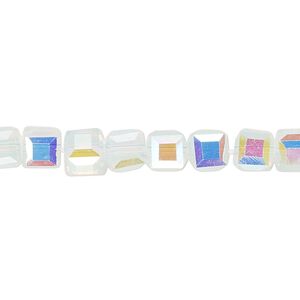 Bead 1pk 18 facets transparent clear frosted AB, Celestial Crystal® 6mm cube 15.5-16 inch