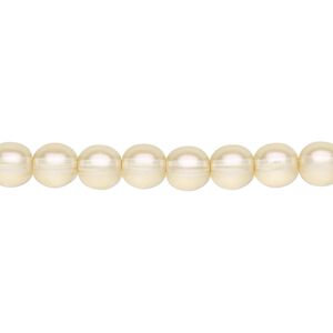 Bead, Czech pressed glass, pearlized cream, 6mm round. Sold per 15-1/2" to 16" strand, approximately 65 beads.