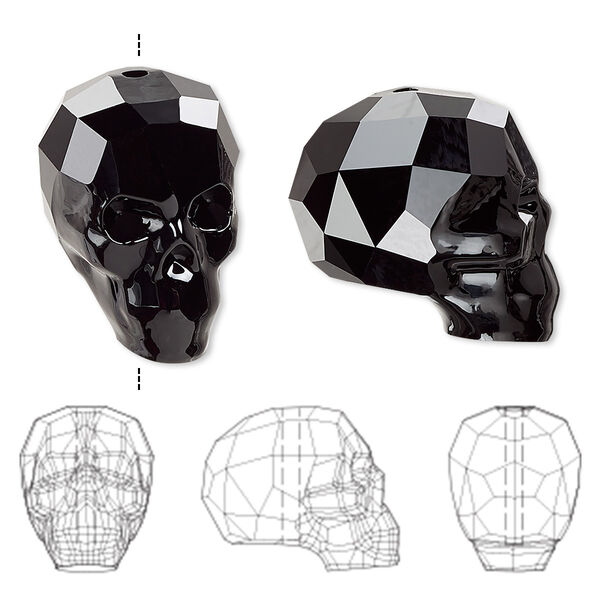 Bead 1pk jet, Crystal Passions® 19x18mm skull 5750 image number 0