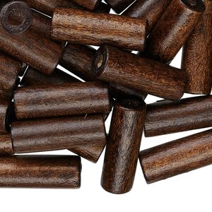Bead, wood (dyed / waxed), dark brown, 20x7mm hand-cut tube. Sold per pkg of 500.