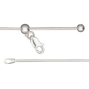Chain 1pkg1 sterling silver snake, 1.1mm / lobster claw clasp, Gossamer™ adjustable 16-24 inch