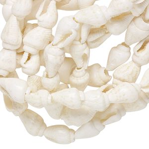Bead, Nasa shell (natural), white, 9x6mm-15x10mm end-drilled mixed shape, Mohs hardness 3-1/2. Sold per 36-inch strand.