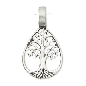 Pendant, antiqued pewter (tin-based alloy), 38x21mm teardrop with tree of life. Sold individually.