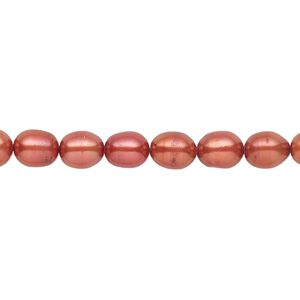 Pearl, cultured freshwater (dyed), red poppy, 5x3mm-6x4mm rice with 0.4-0.6mm hole, D grade, Mohs hardness 2-1/2 to 4. Sold per 15-inch strand.