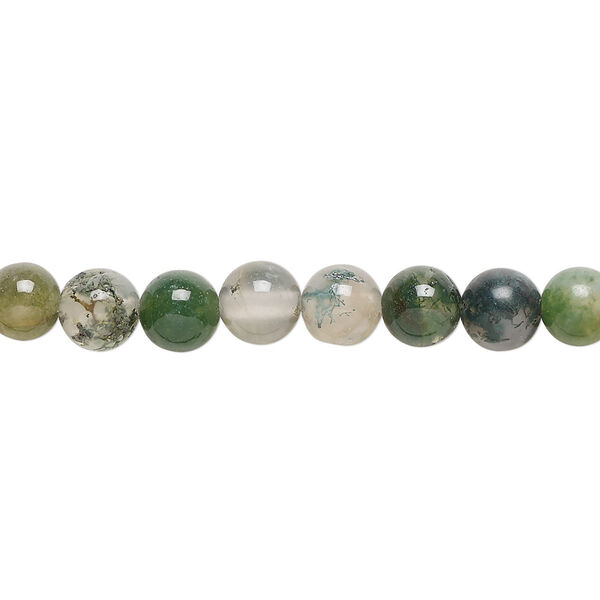 Bead, moss agate (natural), 6mm round, B grade, Mohs hardness 6-1/2 to 7. Sold per 15-1/2" to 16" strand. image number 0