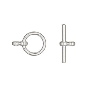 Clasp toggle 1pkg6 "pewter" (zinc alloy), 12mm round, silver-finished 1-strand