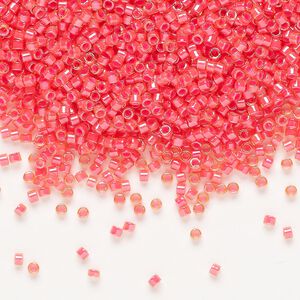 Seed bead, Delica®, glass, pkg/50g, #11 round, opaque luminous poppy red (DB-2051).