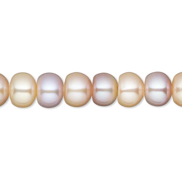 Pearl, White Lotus™, cultured freshwater, peach and mauve, 8-8.5mm button, C grade, Mohs hardness 2-1/2 to 4. Sold per 15-1/2" to 16" strand. image number 0
