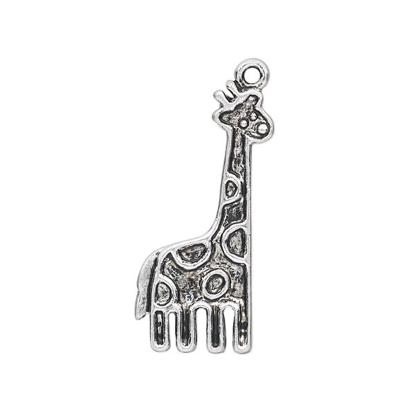 Charm, antique silver-plated "pewter" (zinc-based alloy), 29x12mm single-sided giraffe. Sold per pkg of 10. image number 0