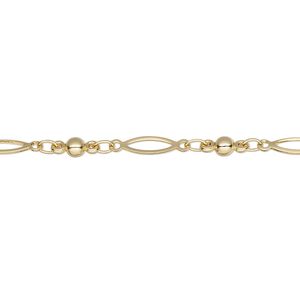 Chain 1pkg1 oval & link, 3mm open / 2.5mm ball, gold-finished brass 5 foot unfinished
